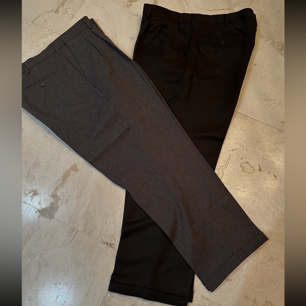 Perry Ellis Portfolio Men's Dress Pants - 1 Black, 1Charcoal 2 pair bundle 40/30